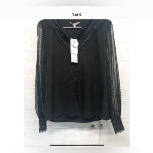 Review Boutique Brand Black Sheer‎ Long Sleeve Modest Classy Blouse SZ 12 NWT